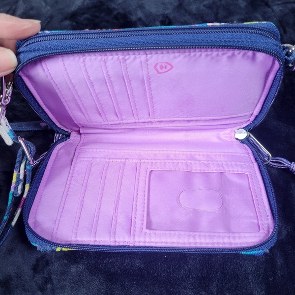 Vera Bradley Blue Floral Small Cross-Body Wallet 3 Compartments - Picture 7 of 9
